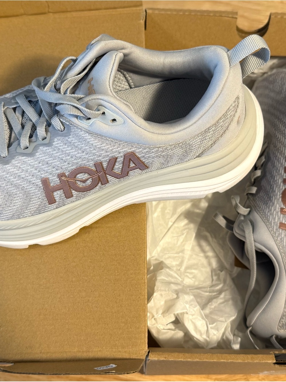 Hoka One One Women's Neutral Shoes in Light Gray with Copper Logo - Picture 5 of 5